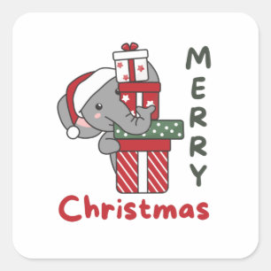 Elephant kerstcadeau Winter Animals Elephant Vierkante Sticker