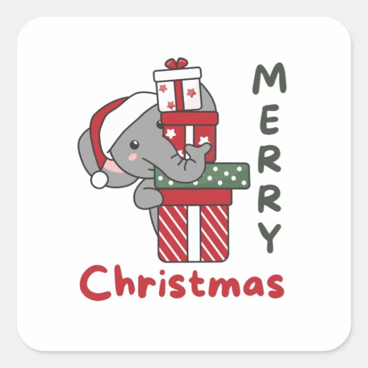 Elephant kerstcadeau Winter Animals Elephant Vierkante Sticker (Voorkant)