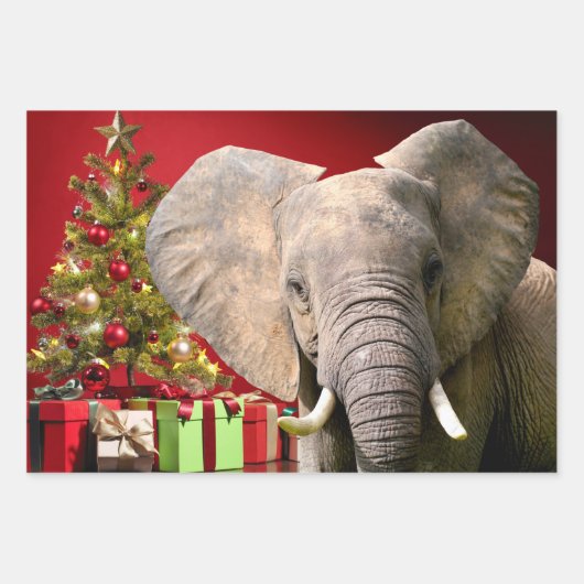 Elephant kerstgroet inpakpapier vel (Voorkant 2)