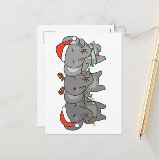 Elephant Kerstmis Animals Cute Holiday Feestdagenkaart (Voorkant / Achterkant in situ)