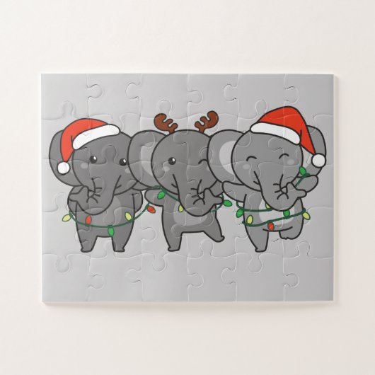 Elephant Kerstmis Animals Cute Jigzaag P Legpuzzel (Horizontaal)