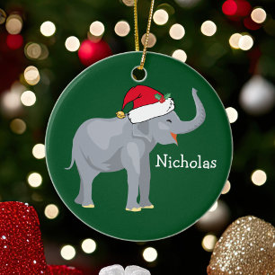Elephant Kerstmis Cute Custom Kinder Green Holiday Keramisch Ornament
