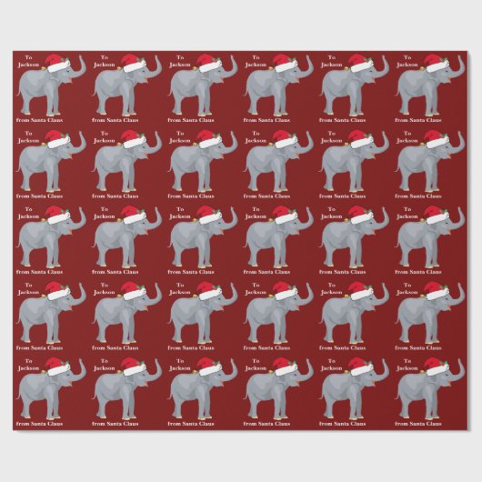 Elephant Kerstmis Cute Custom Red Kinder Holiday Cadeaupapier (Vlak)