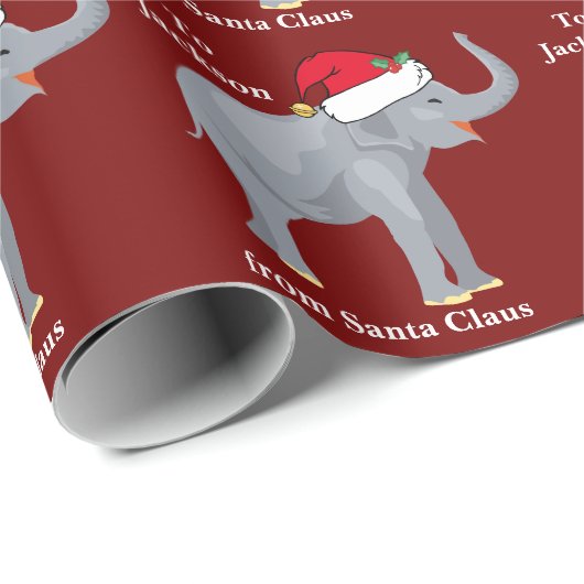 Elephant Kerstmis Cute Custom Red Kinder Holiday Cadeaupapier (Rol Hoek)