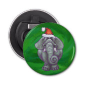 Elephant Kerstmis op groen Button Flesopener (Voorkant)
