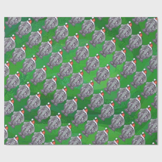 Elephant Kerstmis op groen Cadeaupapier (Vlak)