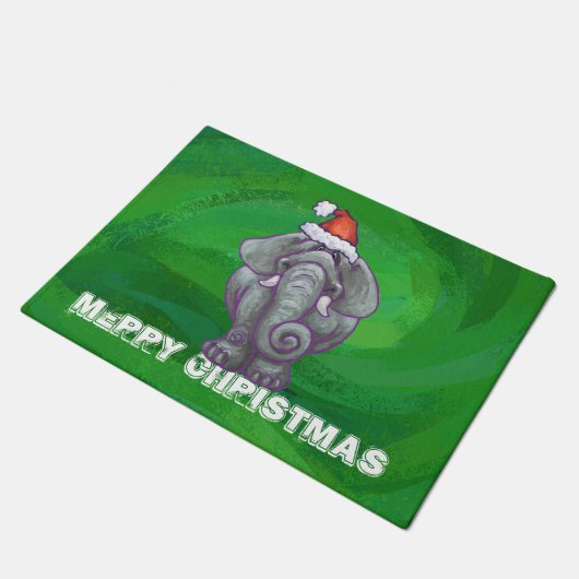 Elephant Kerstmis op groen Deurmat (Schuin)