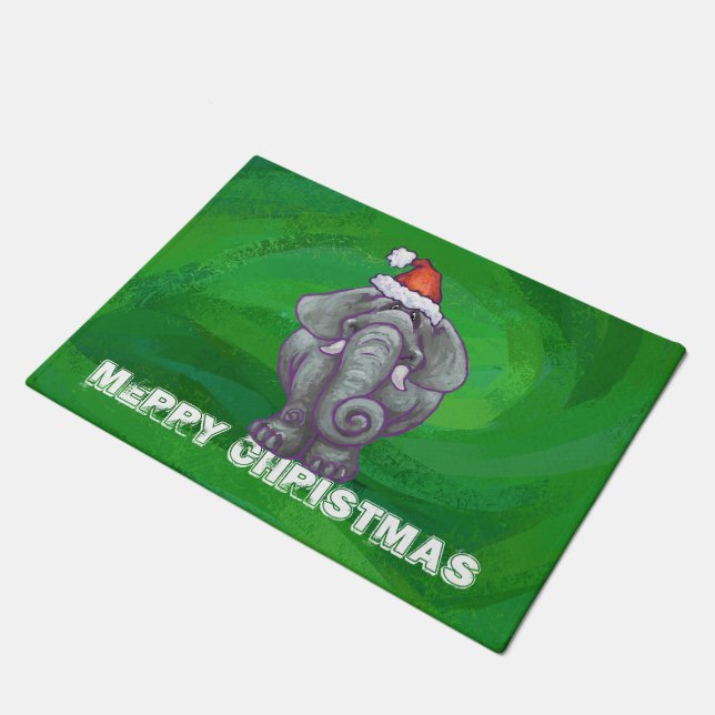 Elephant Kerstmis op groen Deurmat (Schuin)