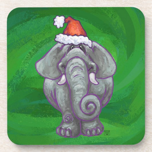Elephant Kerstmis op groen Drankjes Onderzetter (Voorkant)