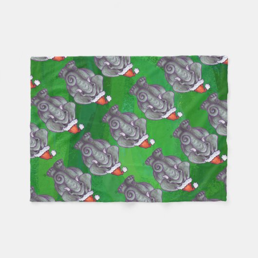 Elephant Kerstmis op groen Fleece Deken (Voorkant (Horizontaal))