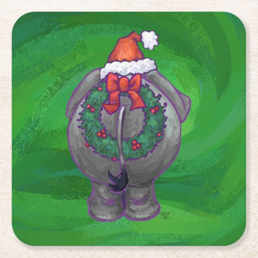 Elephant Kerstmis op groen Kartonnen Onderzetters (Voorkant)