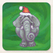 Elephant Kerstmis op groen Kartonnen Onderzetters (Voorkant)