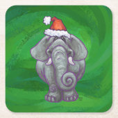 Elephant Kerstmis op groen Kartonnen Onderzetters (Voorkant)