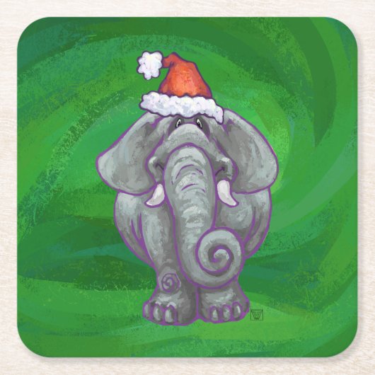 Elephant Kerstmis op groen Kartonnen Onderzetters (Voorkant)