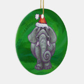 Elephant Kerstmis op groen Keramisch Ornament (Rechts)