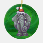 Elephant Kerstmis op groen Keramisch Ornament (Voorkant)