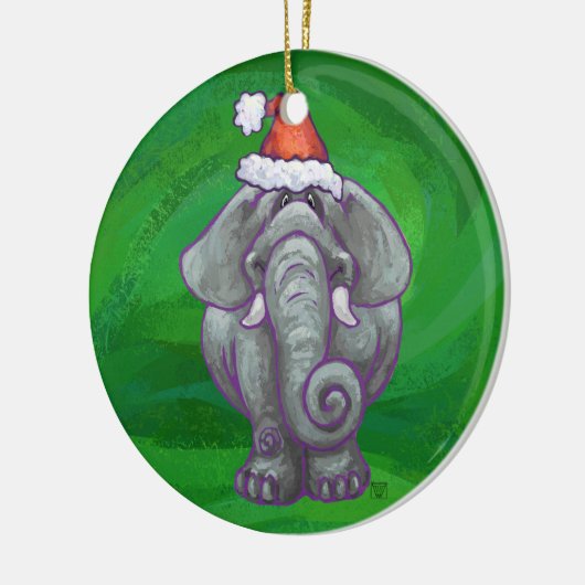 Elephant Kerstmis op groen Keramisch Ornament (Links)