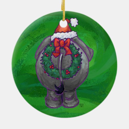 Elephant Kerstmis op groen Keramisch Ornament (Achterkant)