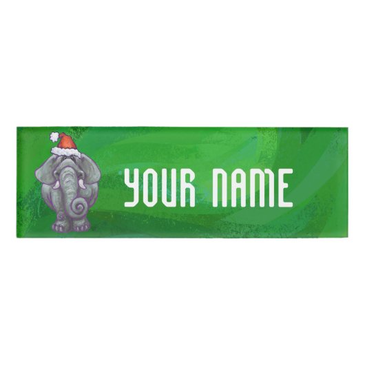 Elephant Kerstmis op groen Naambadge (Voorkant)