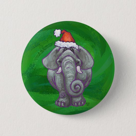 Elephant Kerstmis op groen Ronde Button 5,7 Cm (Voorkant)