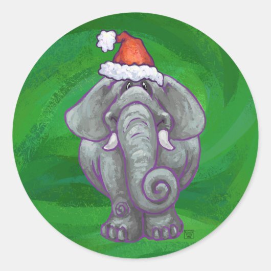 Elephant Kerstmis op groen Ronde Sticker (Voorkant)