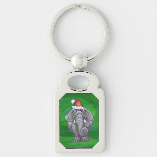 Elephant Kerstmis op groen Sleutelhanger (Voorkant)