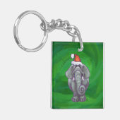 Elephant Kerstmis op groen Sleutelhanger (Voorkant Links)