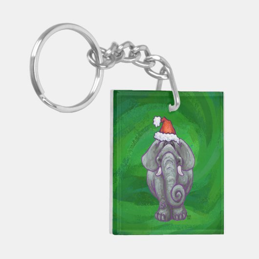 Elephant Kerstmis op groen Sleutelhanger (Voorkant Links)