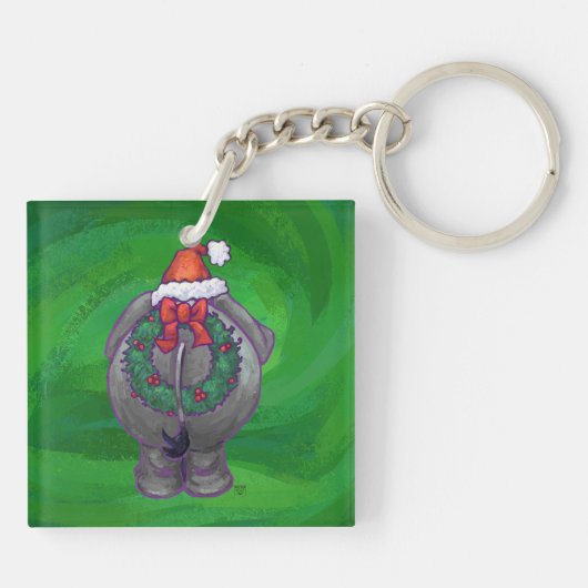 Elephant Kerstmis op groen Sleutelhanger (Achterkant)
