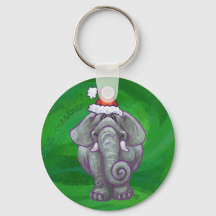 Elephant Kerstmis op groen Sleutelhanger