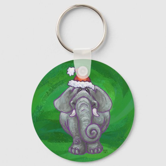 Elephant Kerstmis op groen Sleutelhanger (Voorkant)