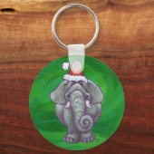 Elephant Kerstmis op groen Sleutelhanger (Voorkant)