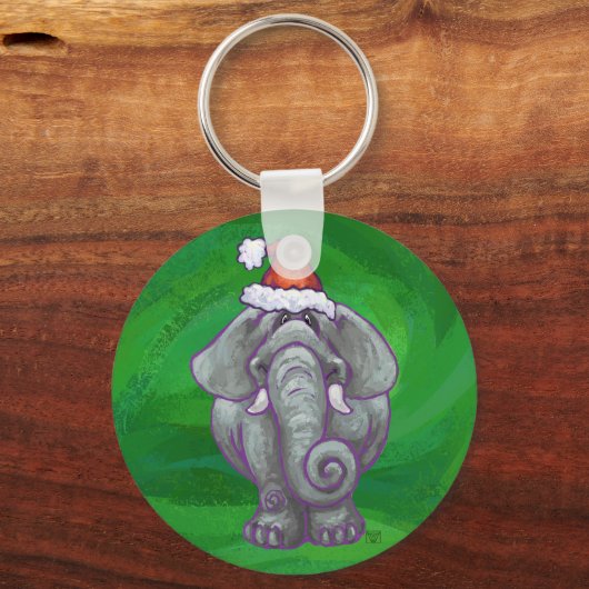 Elephant Kerstmis op groen Sleutelhanger (Voorkant)