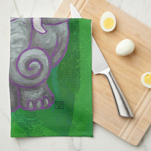 Elephant Kerstmis op groen Theedoek (Quarter Fold)