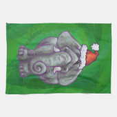 Elephant Kerstmis op groen Theedoek (Horizontaal)