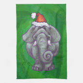 Elephant Kerstmis op groen Theedoek (Verticaal)