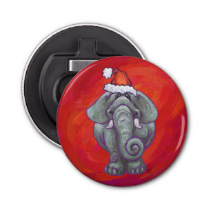 Elephant Kerstmis op rood Button Flesopener