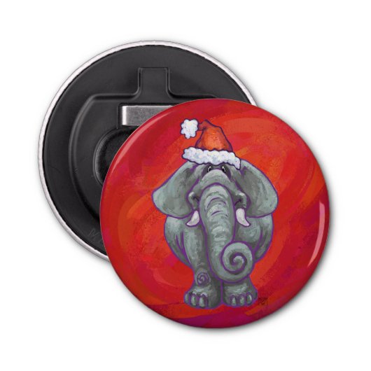 Elephant Kerstmis op rood Button Flesopener (Voorkant)
