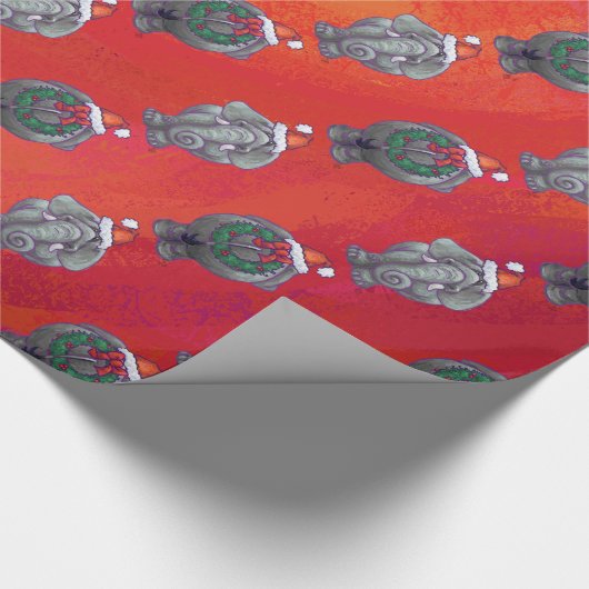 Elephant Kerstmis op rood Cadeaupapier (Hoek)