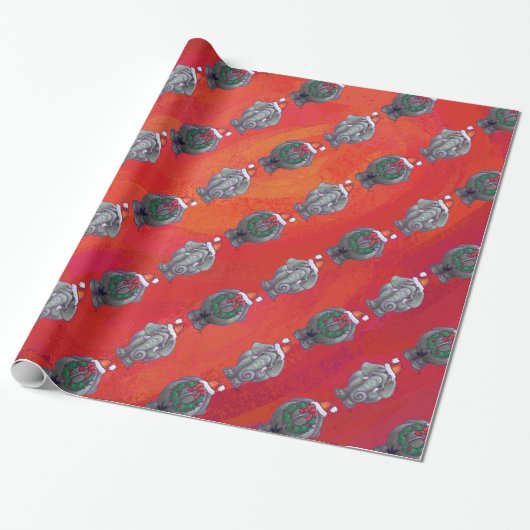 Elephant Kerstmis op rood Cadeaupapier (Uitgerold)