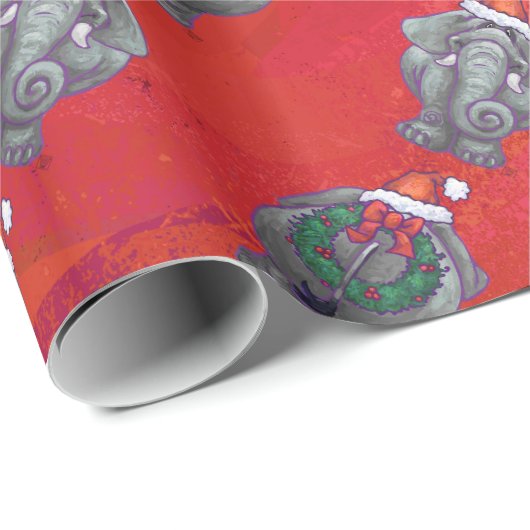Elephant Kerstmis op rood Cadeaupapier (Rol Hoek)