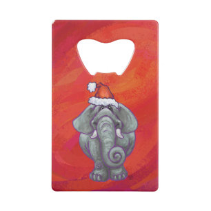 Elephant Kerstmis op rood Creditkaart Flessenopener