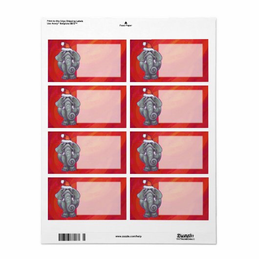 Elephant Kerstmis op rood Etiket (Full Sheet)