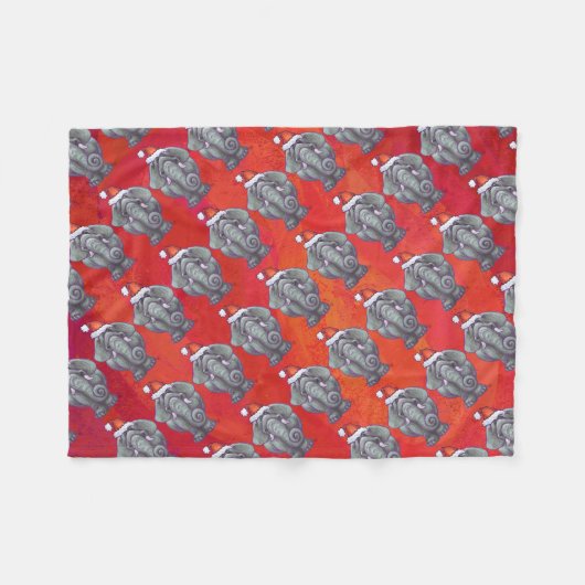 Elephant Kerstmis op rood Fleece Deken (Voorkant (Horizontaal))