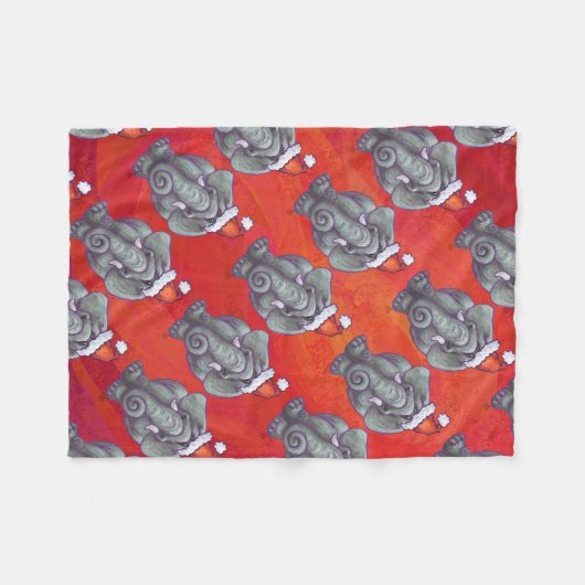 Elephant Kerstmis op rood Fleece Deken (Voorkant (Horizontaal))