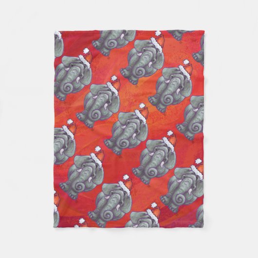 Elephant Kerstmis op rood Fleece Deken (Voorkant)