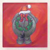 Elephant Kerstmis op rood Glazen Onderzetter (Voorkant)