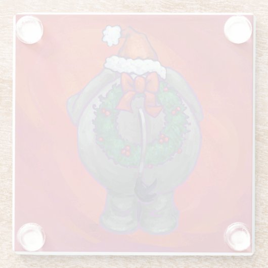 Elephant Kerstmis op rood Glazen Onderzetter (Achterkant)