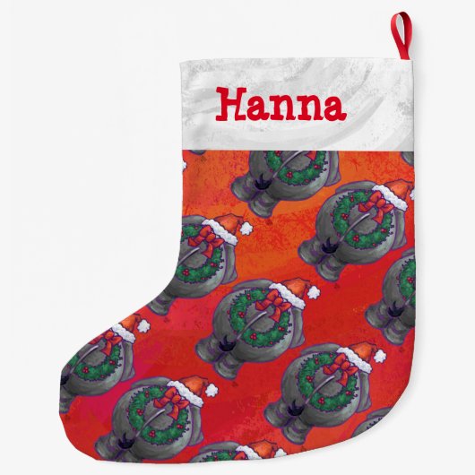 Elephant Kerstmis op rood Grote Kerstsok (Achterkant)