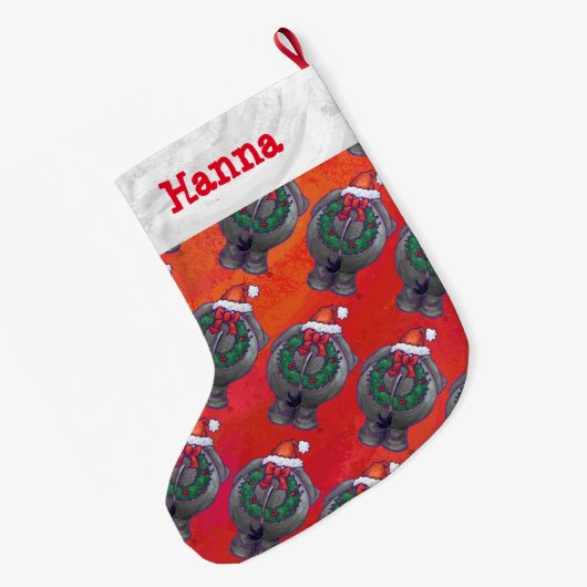 Elephant Kerstmis op rood Grote Kerstsok (Achterkant (Hangend))